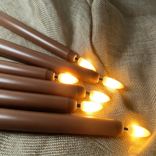 Image of Brown Fall Flameless Taper Candles with Remote Timer Set of 4