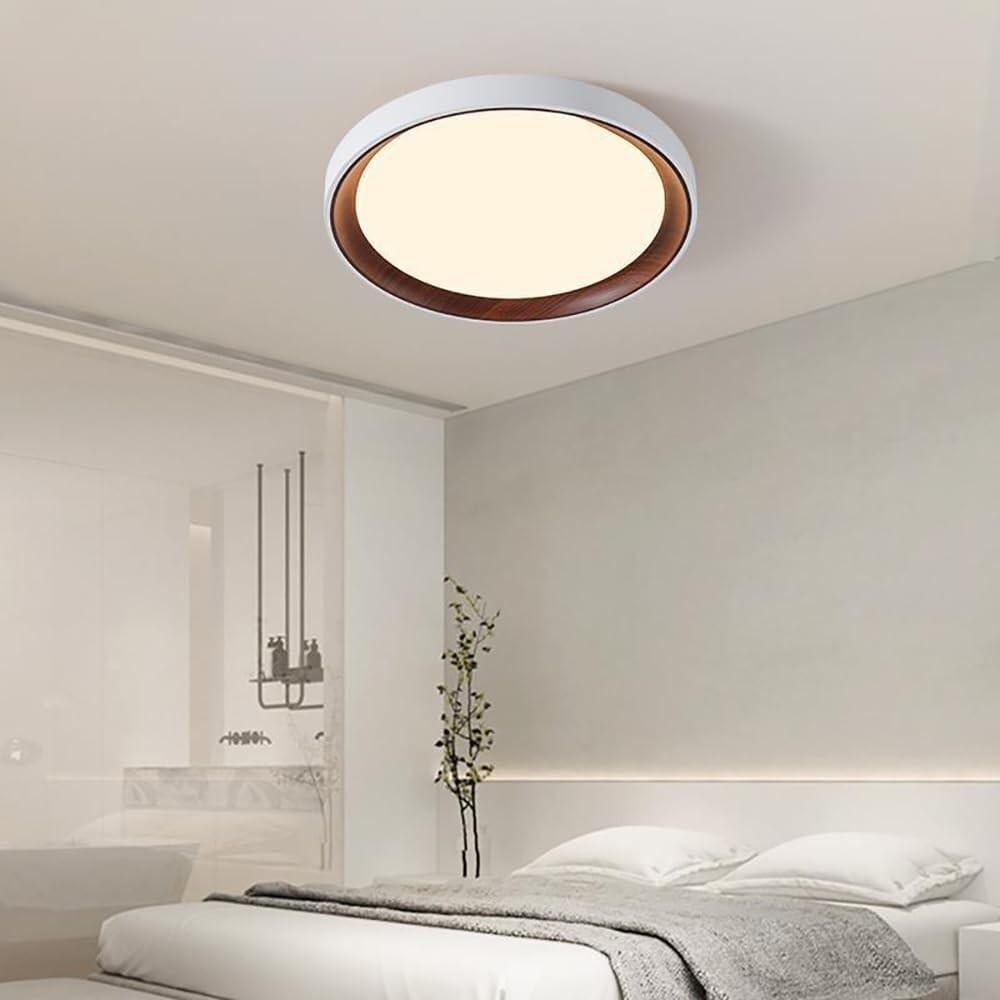 LYMSXAZOU Semi Flush Mount Ceiling Light Dimmable Modern LED White Wood Grain Fixture Circle Lighting with Acrylic Lampshade for Bedroom Living Room Laundry Hallway