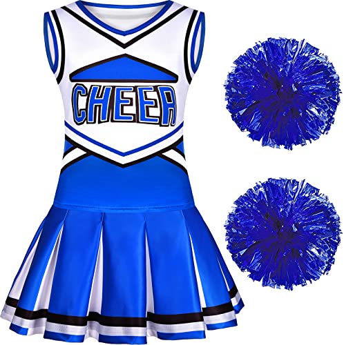 Sersllta Cheerleader Costume For Girls Cheerleading Outfit With Pom Poms Halloween Dress Up Party (Blue, 7-8 Years) #TOP5