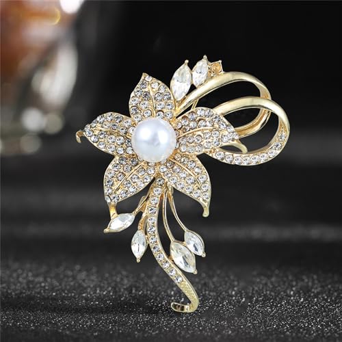 Image of Delicate Pearl Rhinestone Crystal Flower Brooch Pin for Women Dress Hat Decoration Bride Engagement Wedding Jewelry