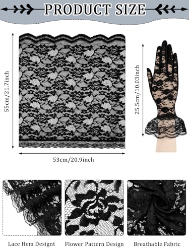 BOARDFEB 2 Pcs Black Lace Veil Church Mantilla Catholic Veilss Bridal Wedding Veils Halloween Veil Gloves