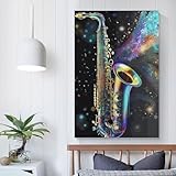 QBIREX Toile murale colorée représentant un saxophone, idéale pour une chambre à coucher, un salon, une fête d'anniversaire, un enfant, une fille ou un garçon, 40 x 60 cm