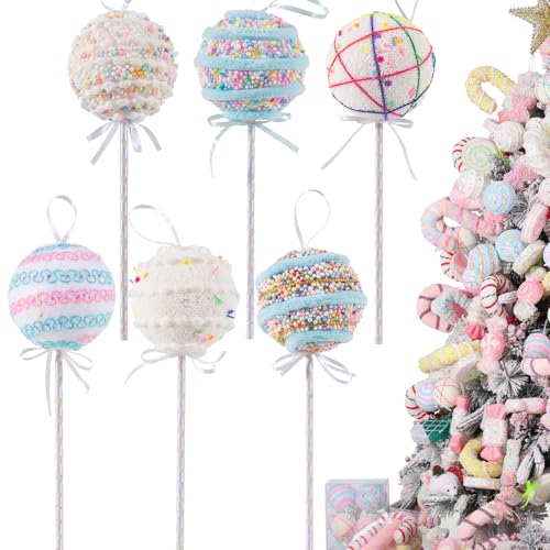 LANGXUN 6 Piezas de decoración de Navidad Candy Land 2025, piruleta Colgante de bastón de Caramelo de 10 Pulgadas, decoración de árbol de Navidad, Adornos de Navidad, decoración de árbol de Navidad