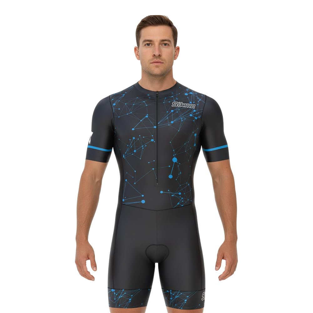 Tuta da ciclismo da uomo, con imbottitura in gel, monopezzo, design sublimato