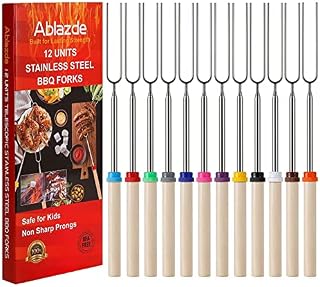 12 PCS Marshmallow Toasting Forks, Smores Sticks for Fire Pit, Telescoping Marshmallow Roasting Sticks Barbecue Forks for Hotdog Hot Dog Bonfire BBQ Smores Skewers for Open Fire Pits Campfire Camping