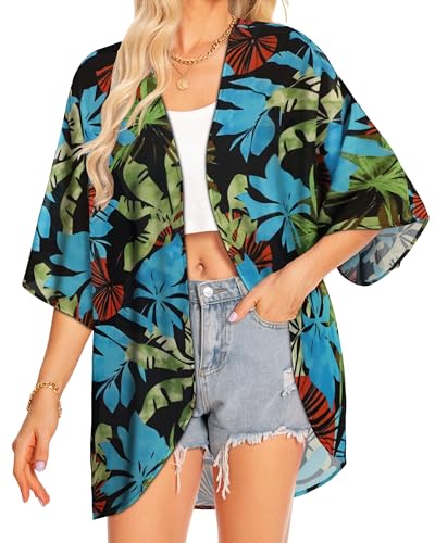 Image of Women Kimono Cardigans Casual Summer Tops Cover up Open Front Floral Print Resort Wear 2026