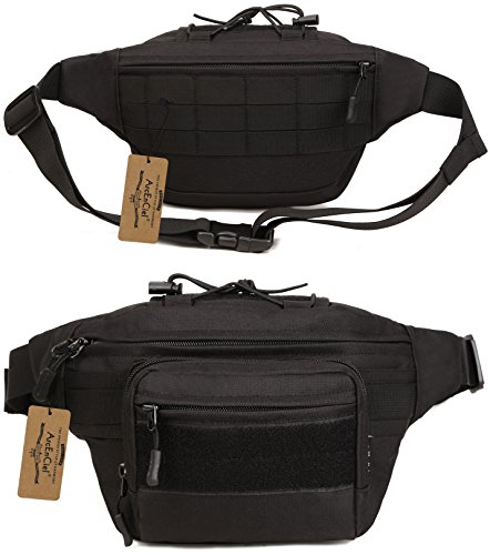Arcenciel Tactical Fanny Pack For Men Waist Bag Military Hip Belt Outdoor Hiking Fishing Bumbag With Patch (Black) #TOP1