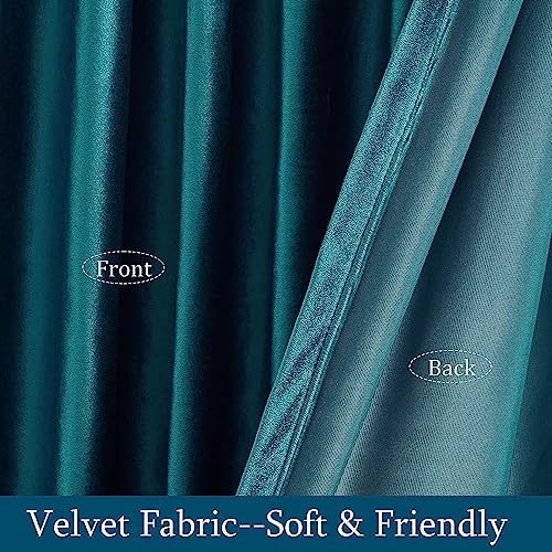 Image of PRIMROSE Teal Velvet Curtains 72 inches Long for Living Room,Luxury 2 Panels Room Darkening Rod Pocket Back Tab Curtain Elegant Thermal Insulated Heavy Soundproof Decorative Window Drapes for Bedroom