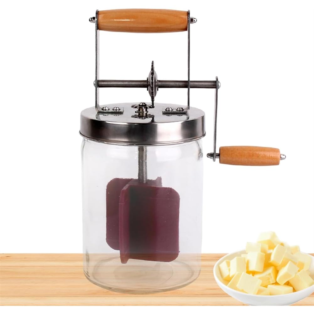 Aundhegrtt Hand Crank Butter Churner 1500ml Manual Wide Mouth Cream Homemade Butter Maker Washable Churning Machine