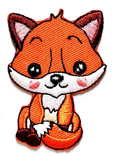 Nipitshop Patches Orange Fox Sitting Patch Cute Baby Wolf Fox Cartoon Children Kids Embroidered Iron Patch Sew On Patch Clothes Bag T-Shirt Jeans Biker Badge Applique for Happy Birthday Gift