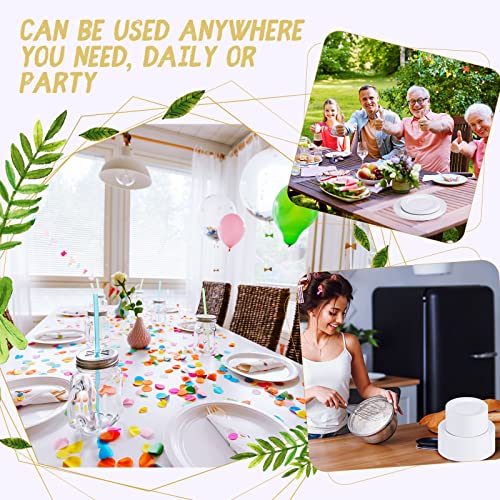 200 Pieces White Plastic Plates White Disposable Plates Heavyweight Plates Including 100 White Dinner Plates 10.25 Inch, 100 White Dessert Salad Plates 7.5 Inch For Wedding Christmas Halloween Party #TOP6