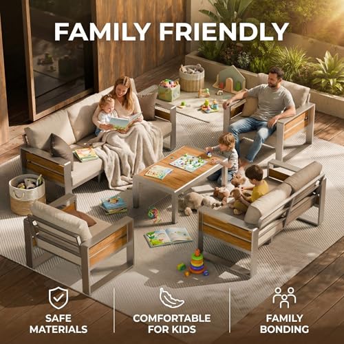 Image of ZANDOR Aluminum Outdoor Patio Furniture Set with Table,4 Seat, Silver | Rustproof,High weight capacity,Water-repellent,Washable Cover,All-Weather Resistant,Easy clean,for Poolside Backyard Deck