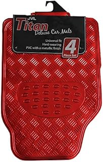 JVL Titan Car Mat Set Metallic Design with Rubber Backing, Red
