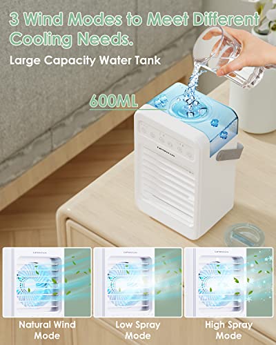 LIPONTAN Climatiseur Mobile Silencieux Refroidisseur d'air Portable Ventilateur Purificateur Humidificateur avec 3 Timer | Oscillation 90°| 3 Modes | 4 Niveaux | Led Colorées - Réservoir d'eau 600ml - Image 5