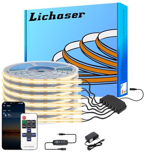 Lichaser 6 Rolls 6.56ft Bluetooth Warm White COB LED Lights for Acoustic Panel, Smart Wood Slat Wall...