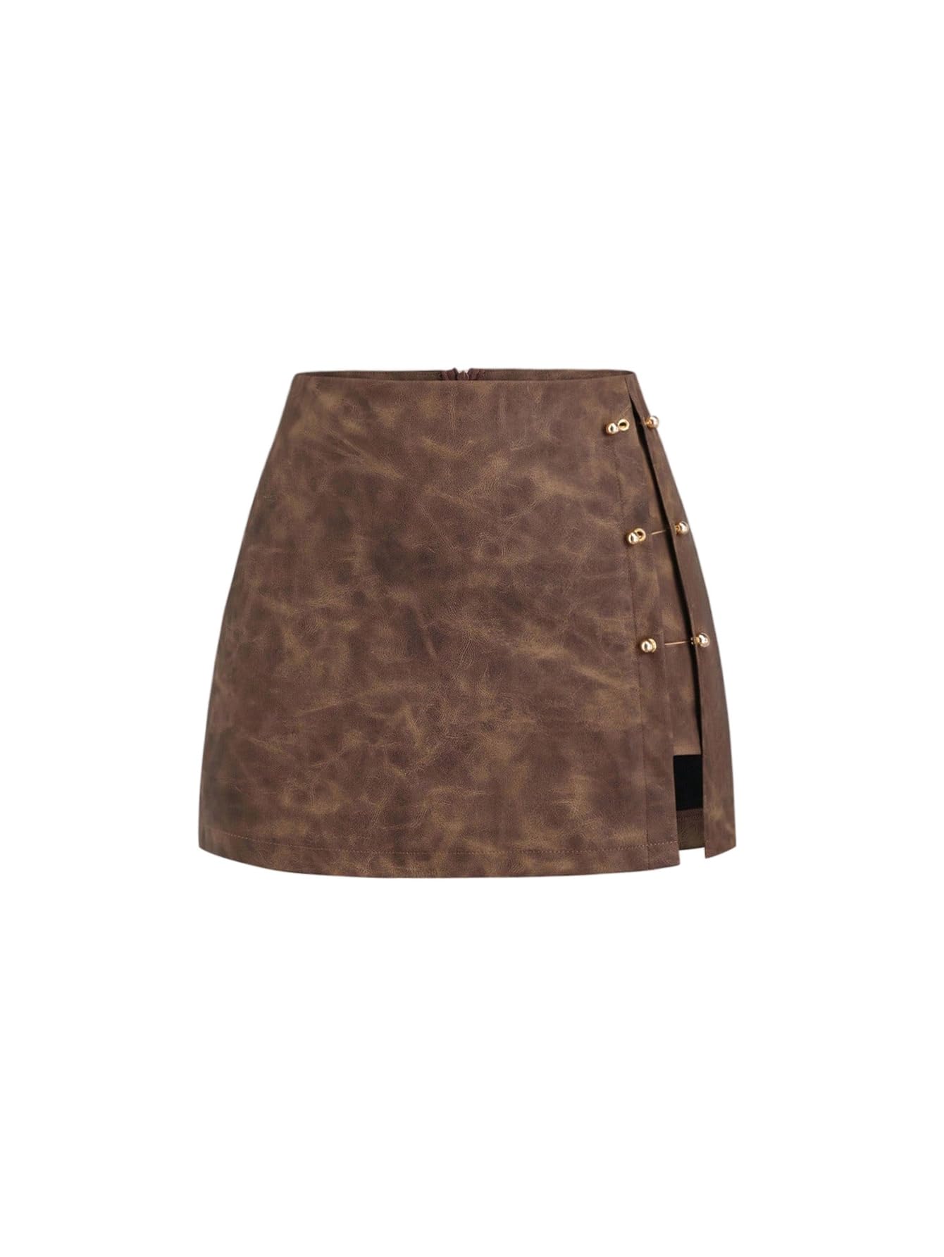 MakeMeChic Womens Faux Leather Short Skirt Grommet Eyelet Side Slit Bodycon Skirts
