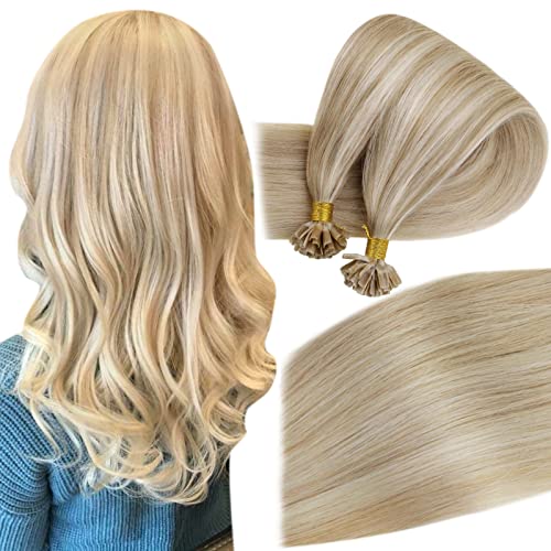 Easyouth Extension Cheveux Keratine Balayage Blond a Yellow Blond Extension à Chaud Naturel Cheveux Humain Blonde U TIp Human Hair 14 Pouces 50g #27/613