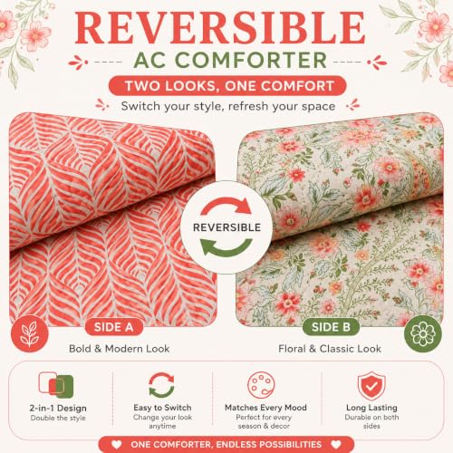 Image of IVAZA Luxury Ultrasonic Punch AC Comforter Blanket - Quilted Microfiber Floral Pattern, Lightweight Breathable All‑Season Blanket for Bedroom, Travel (Single Bed,228x152 CM) Rose Beige