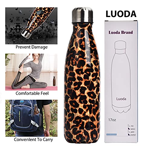 Luoda 17 Oz Stainless Steel Vacuum Insulated Water Bottle - Double Walled Cola Shape Thermos - 24 Hours Cold, 12 Hours Hot - Reusable Metal Water Bottle - Leak-Proof Sports Flask (Leopard) #TOP3
