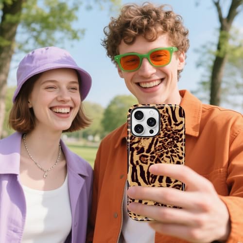 Image of Magnetic for iPhone 15 Pro Max Case for Women Men, Brown Leopard | Cute Cheetah Pattern Design [Compatible with MagSafe] 2-Layer Hybrid Shockproof Glossy Protective Cover