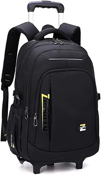 VIDOSCLA Black Kids Boys Rolling Backpack Teens Carry-on Luggage with Wheels Trolly BookBag for School-2 Wheels