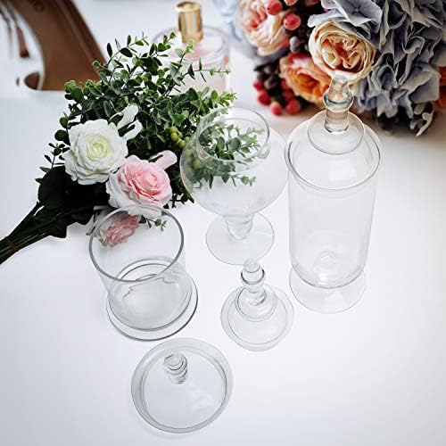 Belle Vous Clear Glass Apothecary Candy Storage Jar Set (3 Pack) - Decorative Victorian Canister Jars with Lids for Wedding & Home - For Food, Sweet Buffet, Cookies, Kitchen Display & Party