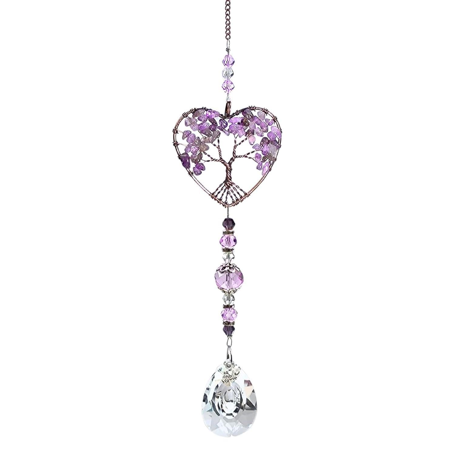 Crystal Suncatcher Tree of Life, Purple Sun Catchers for Windows and Garden, Elegant Hanging Crystal Ornaments for Home Decor, Garden Hanging Ornaments with Rainbow Prism, Purple