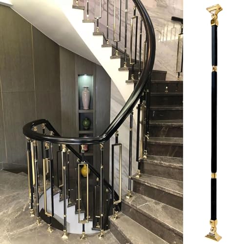 Barandilla de escalera de metal de alta resistencia con detalles dorados de 37,4"