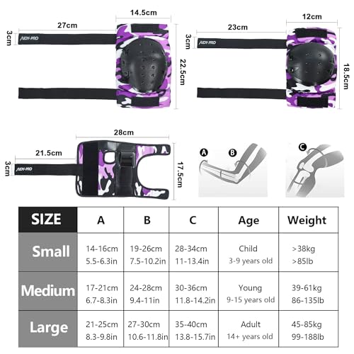 AIDY-PRO Knee Pads and Elbow Pads for Adults Skating Protective Gear, Skateboard Pads for Adult Wrist Guards for Roller Skating Skateboarding Biking Pink - Thumbnail 6