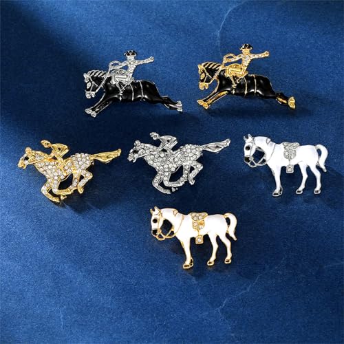 Image of Horse Brooch Pin for Women Men Fashion Vintage Kentucky Derby Race Horse Brooch Charming Rhinestone Horse Animal Lapel Pins