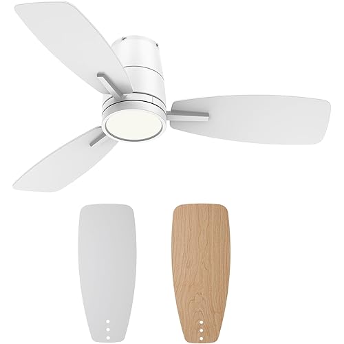 TALOYA 42inch Ceiling Fans with Lights and Remote Control, Quiet DC Motor, Double-Faced Blades, Modern Low Profile Ceiling Fan for Bedroom, Living Room, Dining Room, Office