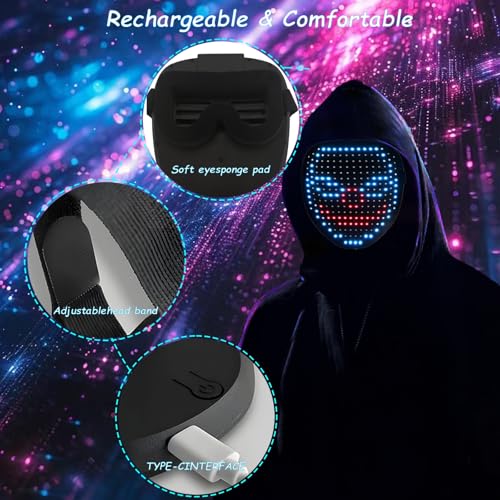 Jdbmaoye Led Mask,Lighted Up Mask With Gesture Sensing Transforming,Led Lighted Face For Halloween,Costume Cosplay Party Masquerade thumb #6