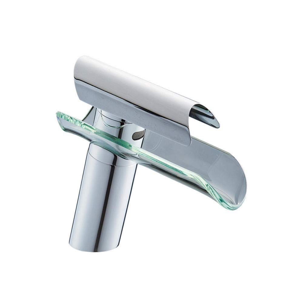 ZYCHSJXA Bathroom Sink taps Slotted Basin Hot Cold Taps Mixer Brass Non-Concussive s Glass Waterfall