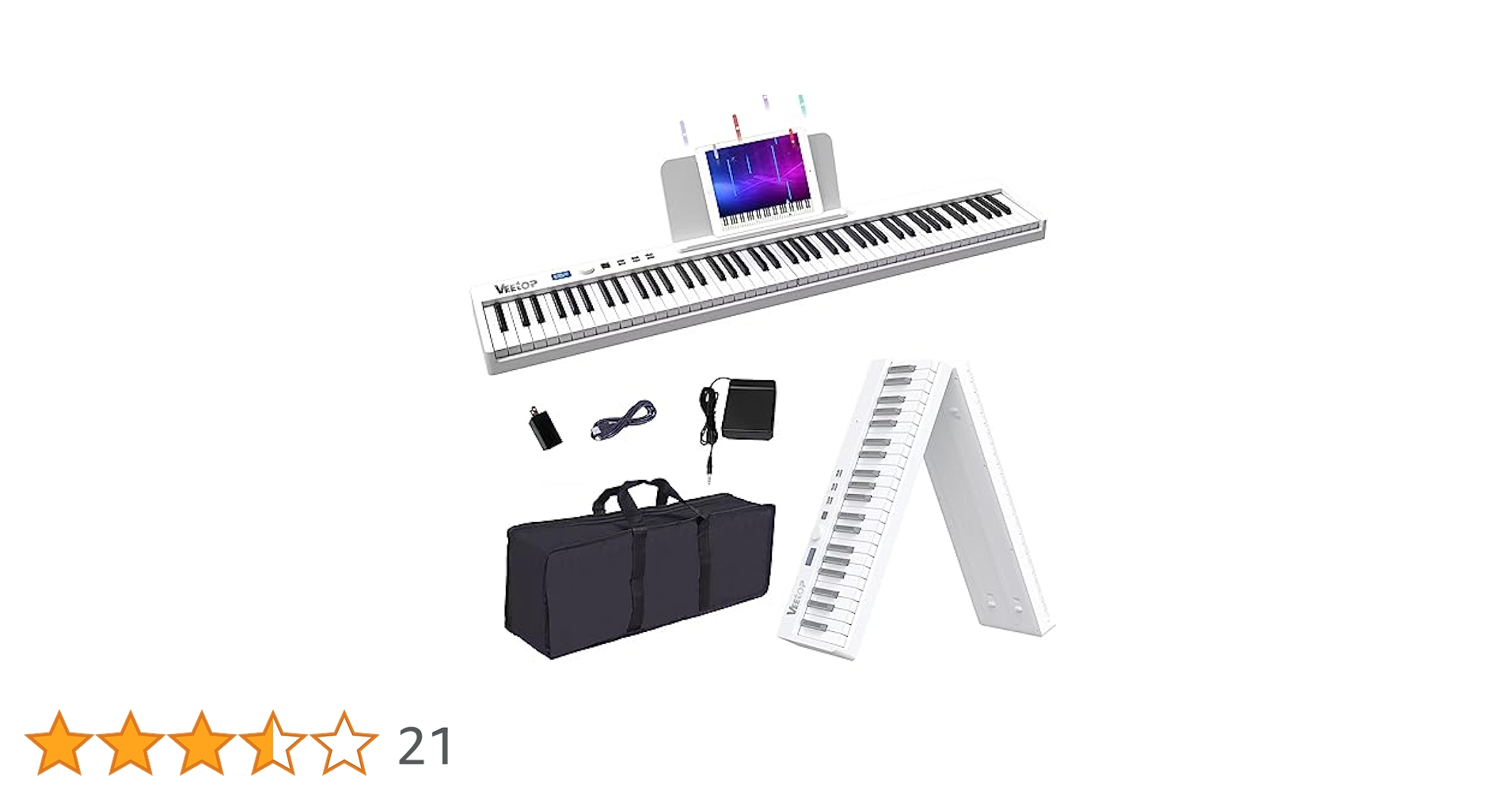 Veetop 電子ピアノ 折畳式 88鍵　本体のみ Amazon | Veetop 電子ピアノ 88鍵盤 【折り畳み式】 充電型