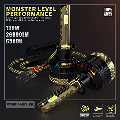 D-Lumina H1 LED Headlight Bulb Canbus Error Free 130W 26000LM 6500K Super Bright, Auto Car Lamp Lights LED Headlights Conversion Kit with Cooling Fan - Pack of 2 - Image 5