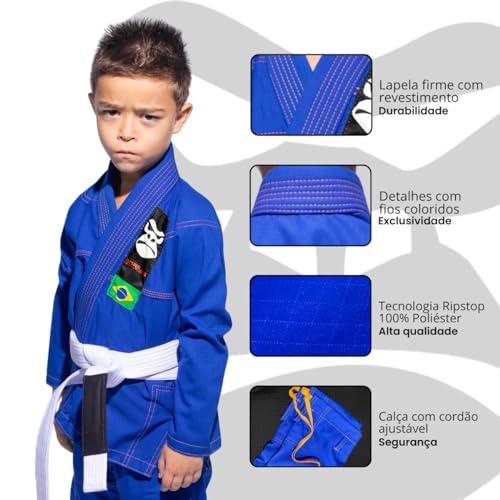 Kimono Infantil Reforçado + Faixa Simples Branca Jiu Jitsu Judô Karatê Artes Marciais Juvenil Secage