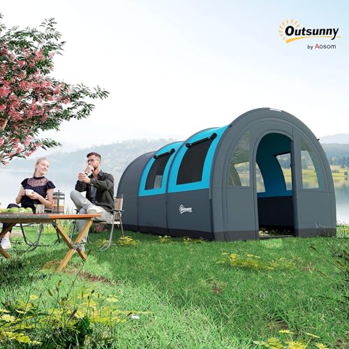 Outsunny 5-6 Man Camping Tent, 3000mm Waterproof Tunnel Family Tent Shelter with Bedroom and Adjustable Living Room, Easy Setup with Carry Bag - Image 3