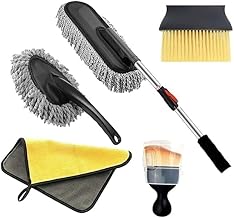Sixfire 5 PCs Microfiber Car Duster with Long Handle Car Cleaning Brush Exteriror and Interiror Car Cleaning Cloth Car Ac Vent Cleaner Brush for Car, Motorbike, SUVs Car Cleaning Kit