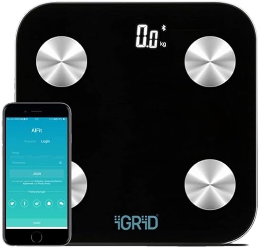 iGRiD Smart Bluetooth Body Fat Weighing Scale | BMI, Body Composition Monitor, Weight Machine with Mobile App | Body Fat, Muscle Mass, Visceral Fat Analyzer | 180 Kg Capacity
