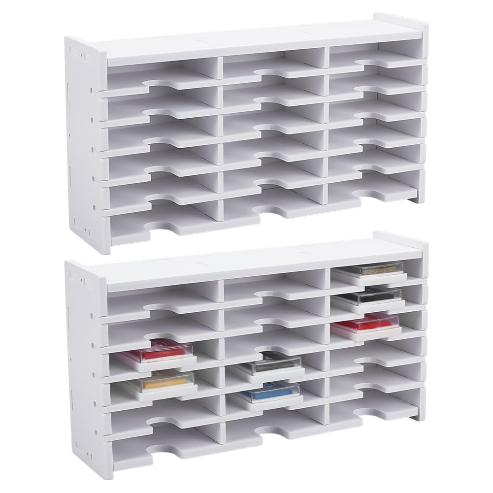 UNICRAFTALE Set di 2 18 scomparti per timbri, scaffalatura autoassemblata, in plastica PVC, organizzatore per desktop, impilabile, montaggio a parete