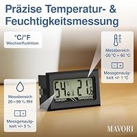 MAVORI Thermo-Hygrometer 5er Set Digital - Mini Hygrometer Innen, 2-in-1 Feuchtigkeitsmessgerät & Raumthermometer digital °C/°F + on/off - für Raumklima, Growbox, Terrarium & Humidor - mit Batterien – Ansicht 2