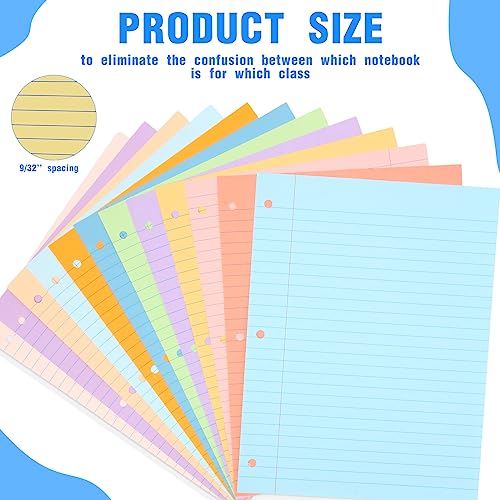 PerKoop 12 Pack Colored Loose Leaf Paper 1200 Sheets College Ruled 8.5