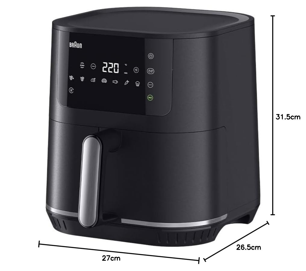 Braun MultiFry5 HF5030IBK, frytkownica powietrzna, pojemność 6 l, 8 programów gotowania, cyfrowy wyświetlacz LED, antypoślizgowe nóżki, temperatura 80-200°, kosz do mycia, 1700 W, matowy czarny
