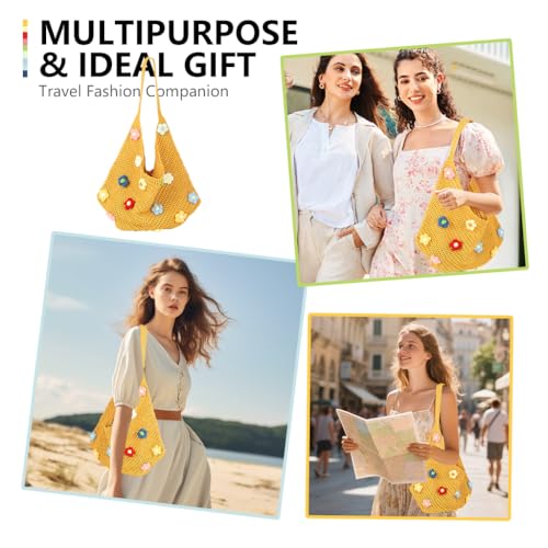 Image of PALAY Crochet Tote Bag Shoulder Bag Floral Hand Bag Hollow Out Bag Casual Tote Bag Multi-Purpose Crochet Travel Tote Bags for Women Office Use, College