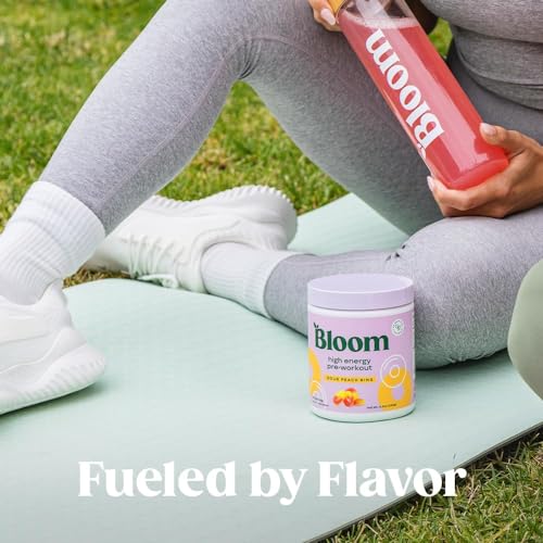 Image of Bloom Nutrition High Energy Pre Workout Powder, Amino Energy with Beta Alanine, Ginseng & L Tyrosine, Natural Caffeine Powder from Green Tea Extract, Sugar Free & Keto Drink Mix (Sour Peach Ring)