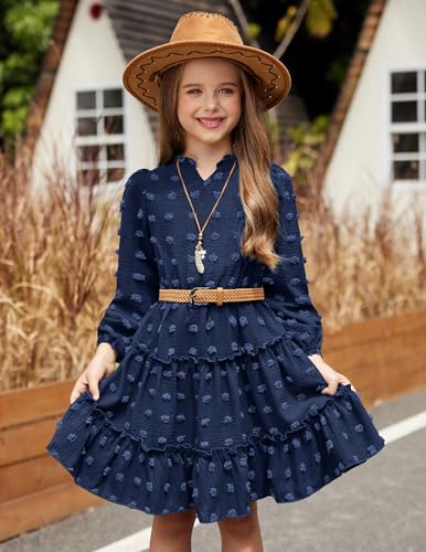 Arshiner Girls Dresses Long Sleeve Swiss Dot V Neck Ruffle Tiered Casual Party Dress4