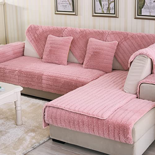 Vctops Soft Warm Faux Fur Sofa Couch Cover, Plush Shaggy Sectional Couch Covers, Non-Slip Sofa Slipcover For Dogs Cats Pet Love Seat Recliner Leather L Shaped, Armrest Backrest Cover(Pink,36"X36") #TOP26