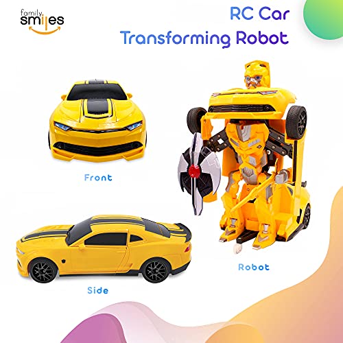 Kids Rc Toy Sports Car Transforming Robot Remote Control With One Button Transformation, Realistic Engine Sounds, 360 Speed Drifting, Sword And Shield Included Toys For Boys 1:14 Scale Yellow #TOP4
