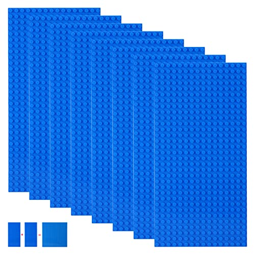 shineFinder 8 base Plates Compatible with Lego, Baseplate 5"x10" with 16 x 32 stud board (Blue), 8PCS
