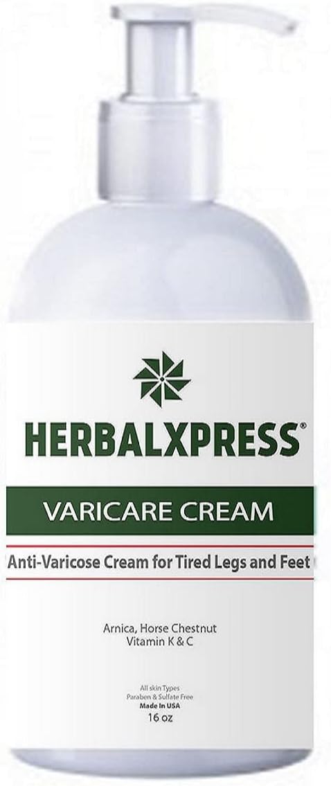 Herbalxpress Varicare Varicose Veins Cream 16 oz - The Secret Remedy for Varicose Veins! Say Goodbye to Tired Legs and feet with Varicare Cream.